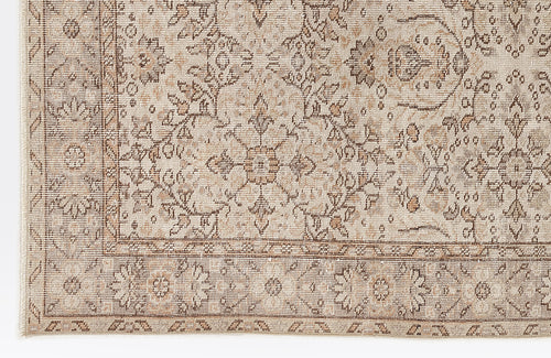 Load image 1 in gallery view. Beige and taupe traditional rug with a distressed floral medallion pattern and a detailed border.