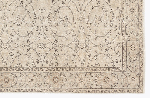 Load image 1 in gallery view. Beige and taupe rug with a distressed traditional floral medallion pattern and a decorative border.