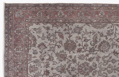 Load image 1 in gallery view. Distressed mauve and grey traditional rug with a floral medallion border and intricate botanical pattern.