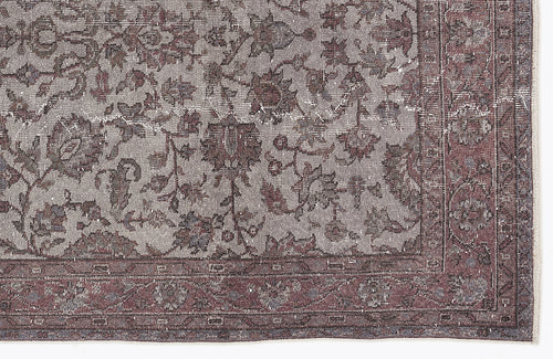 Load image 1 in gallery view. Distressed grey and burgundy rug with a traditional floral pattern and a wide decorative border.