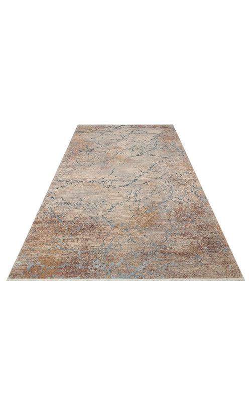Load image 1 in gallery view. Beige and rust-toned area rug with a distressed, marble-like grey crackle pattern on a white background.