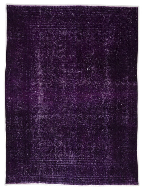 Load image 1 in gallery view. Deep purple overdyed vintage rug with a distressed, faded texture and subtle rectangular border pattern.