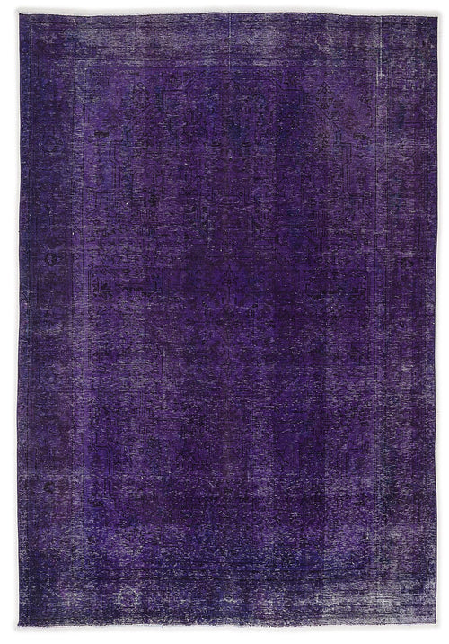 Load image 1 in gallery view. Deep purple distressed rug with a faint, traditional central medallion pattern on a white background.