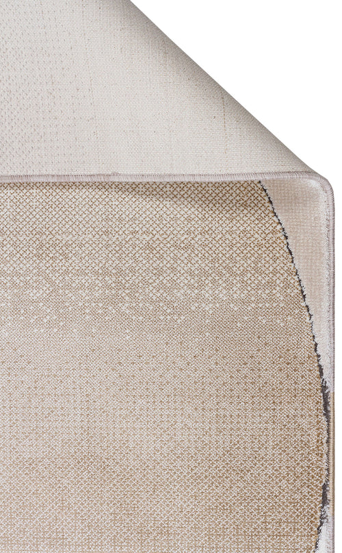 Load image 1 in gallery view. Close-up of a beige and cream rug corner, showing the woven fabric texture and the underside backing.