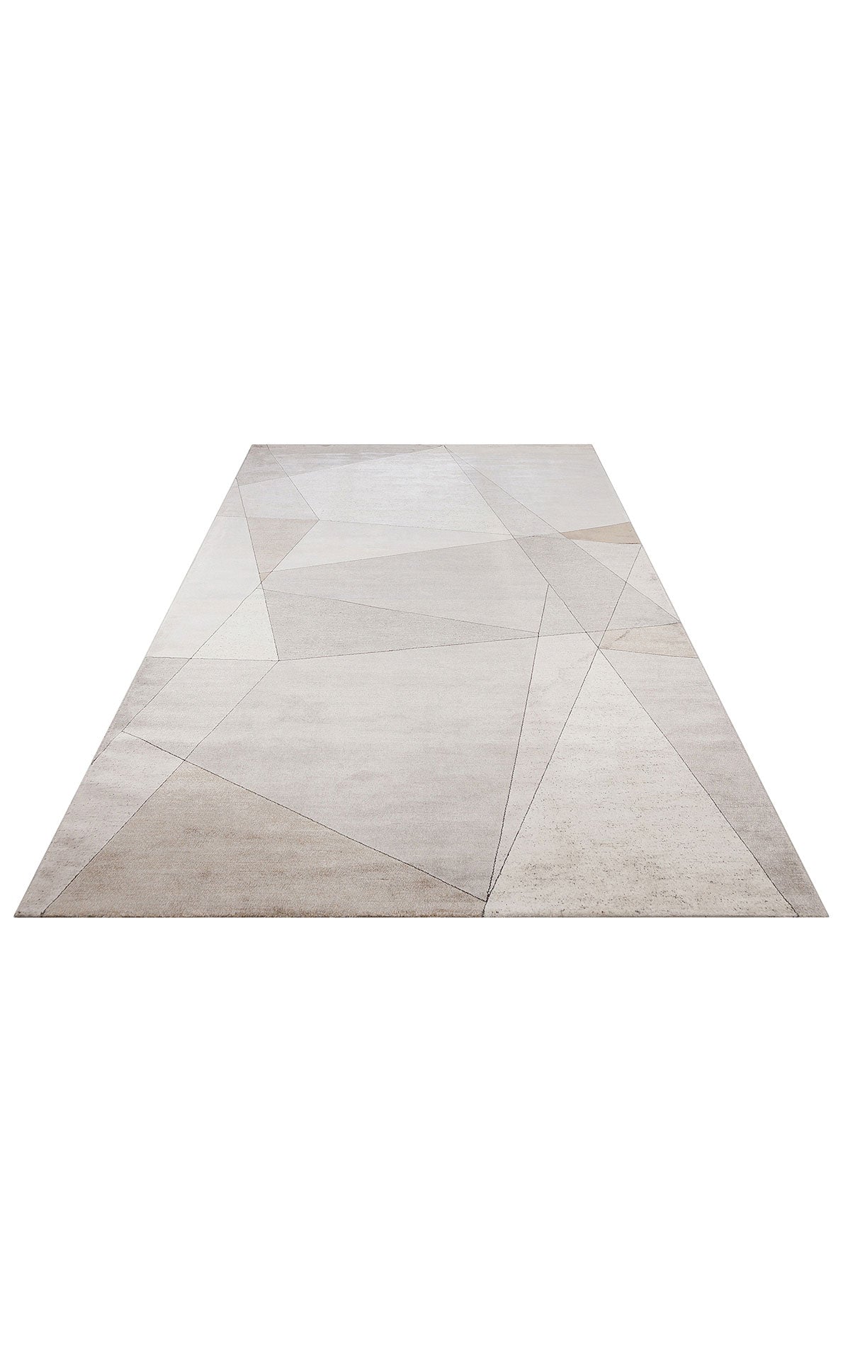 Light gray and beige area rug with a minimalist geometric pattern of intersecting lines on a white background.