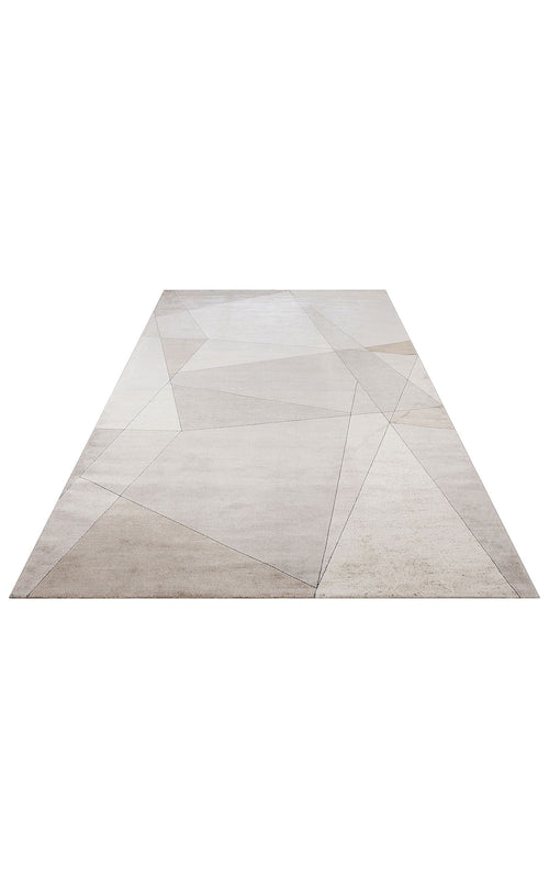 Bild 1 in Galerieansicht laden. Light gray and beige area rug with a minimalist geometric pattern of intersecting lines on a white background.