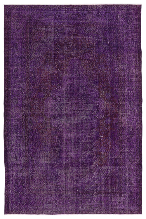 Load image 1 in gallery view. Deep purple vintage-style rug with a distressed, faded traditional medallion pattern.