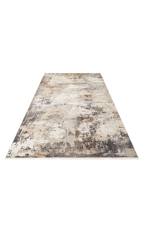 Bild 1 in Galerieansicht laden. Beige, grey, and charcoal abstract area rug with a distressed, painterly texture on a white background.
