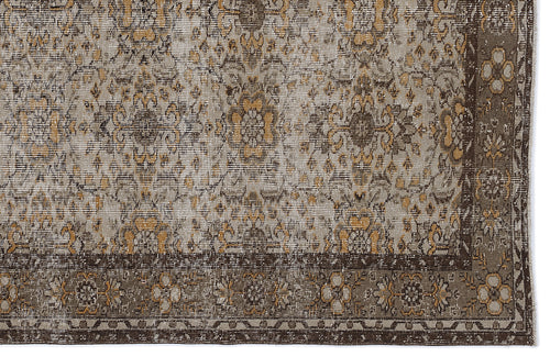 Load image 1 in gallery view. Distressed grey and ochre traditional medallion rug with a dark brown floral border on a white background.