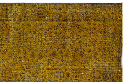 Load image 1 in gallery view. Mustard yellow and dark brown vintage-style rug with a traditional floral border and central medallion pattern.