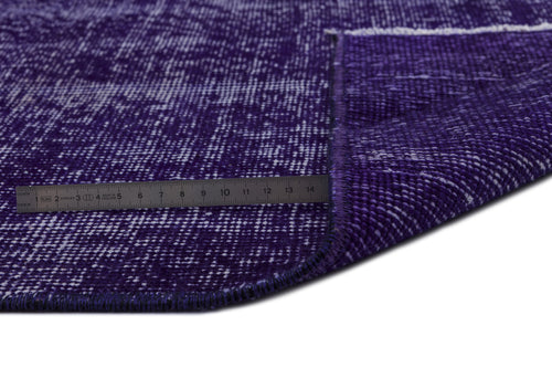 Load image 1 in gallery view. Deep purple distressed rug with a white grid pattern, shown with a metal ruler for scale on a white background.