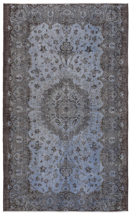 Load image 1 in gallery view. Charcoal and slate blue distressed rug with a traditional central medallion and ornate floral border.