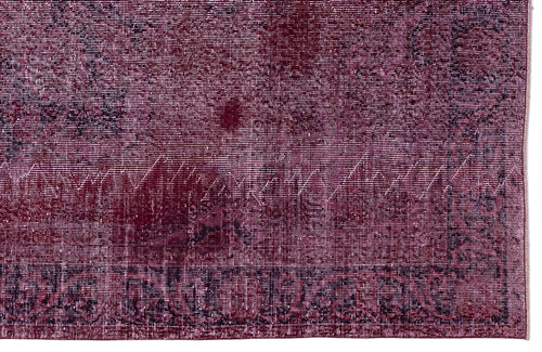 Load image 1 in gallery view. Deep burgundy and black distressed rug with a faded traditional border pattern.