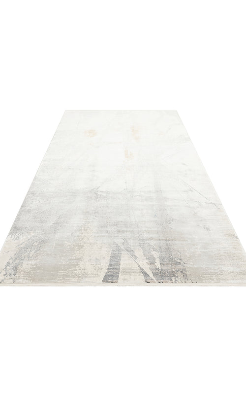 Load image 1 in gallery view. White and grey area rug with a distressed, abstract faded pattern on a white background.
