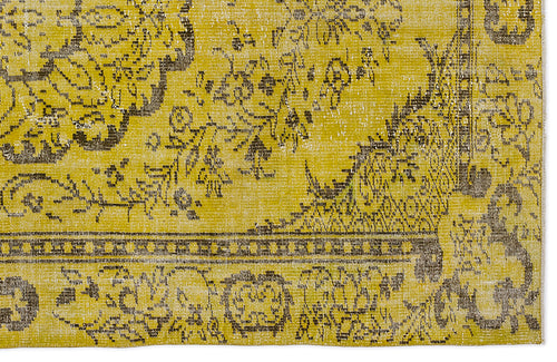 Load image 1 in gallery view. Mustard yellow and charcoal grey rug with a distressed traditional floral medallion pattern and a geometric border.