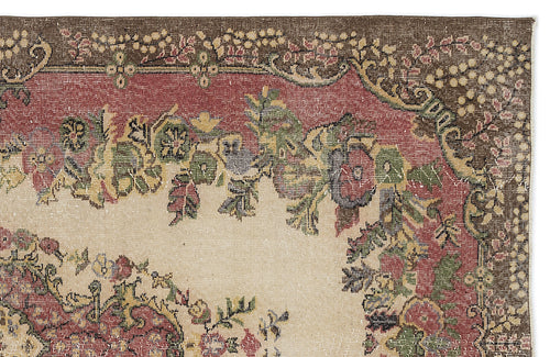 Load image 1 in gallery view. Traditional rug corner with a cream center, red border, and brown outer edge featuring floral and vine motifs.