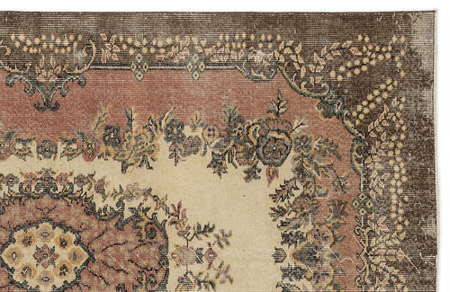 Load image 1 in gallery view. Traditional rug corner with a dark brown border, dusty rose field, and cream center featuring floral medallion motifs.