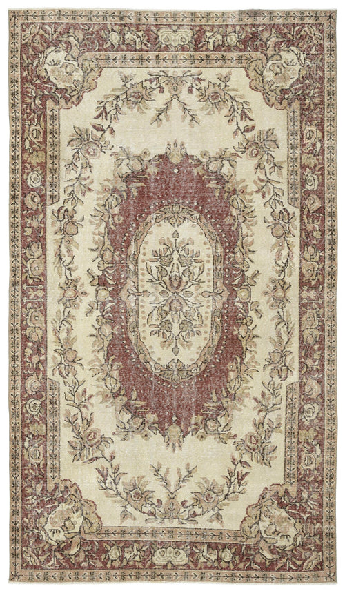 Load image 1 in gallery view. Cream and burgundy traditional rug with a central floral medallion and ornate botanical border.