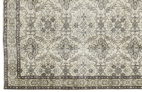 Load image 1 in gallery view. Beige and dark brown rug with a distressed traditional floral medallion pattern and a wide decorative border.