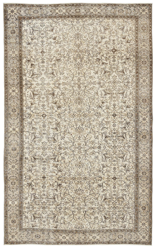 Load image 1 in gallery view. Beige and brown traditional rug with an intricate floral vine pattern and a decorative border.