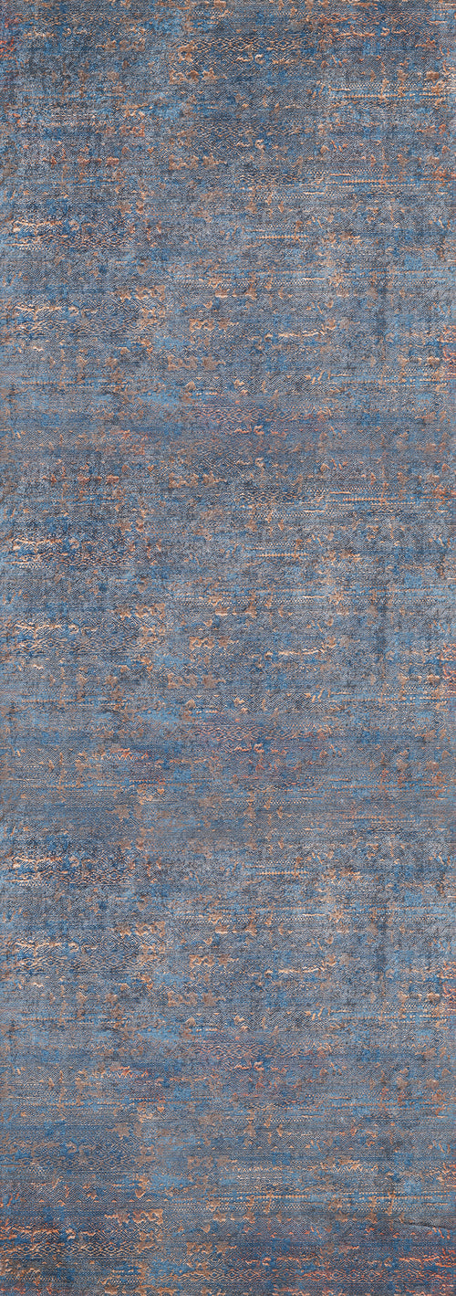 Bild 1 in Galerieansicht laden. The Abstract Harmony - Machine-Washable Rug JR1882 features a textured blue design with gray and orange accents, showcasing a modern distressed pattern. Perfect for allergy-sensitive homes and easy to clean—just wash as needed.