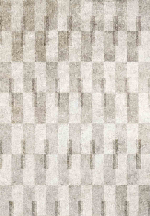 Bild 1 in Galerieansicht laden. Aged Elegance - Washable Rug - JRN37 features a soft geometric grid of gray and beige rectangles, each with vertical shadows for depth—perfect for high-traffic areas needing style and easy cleaning.
