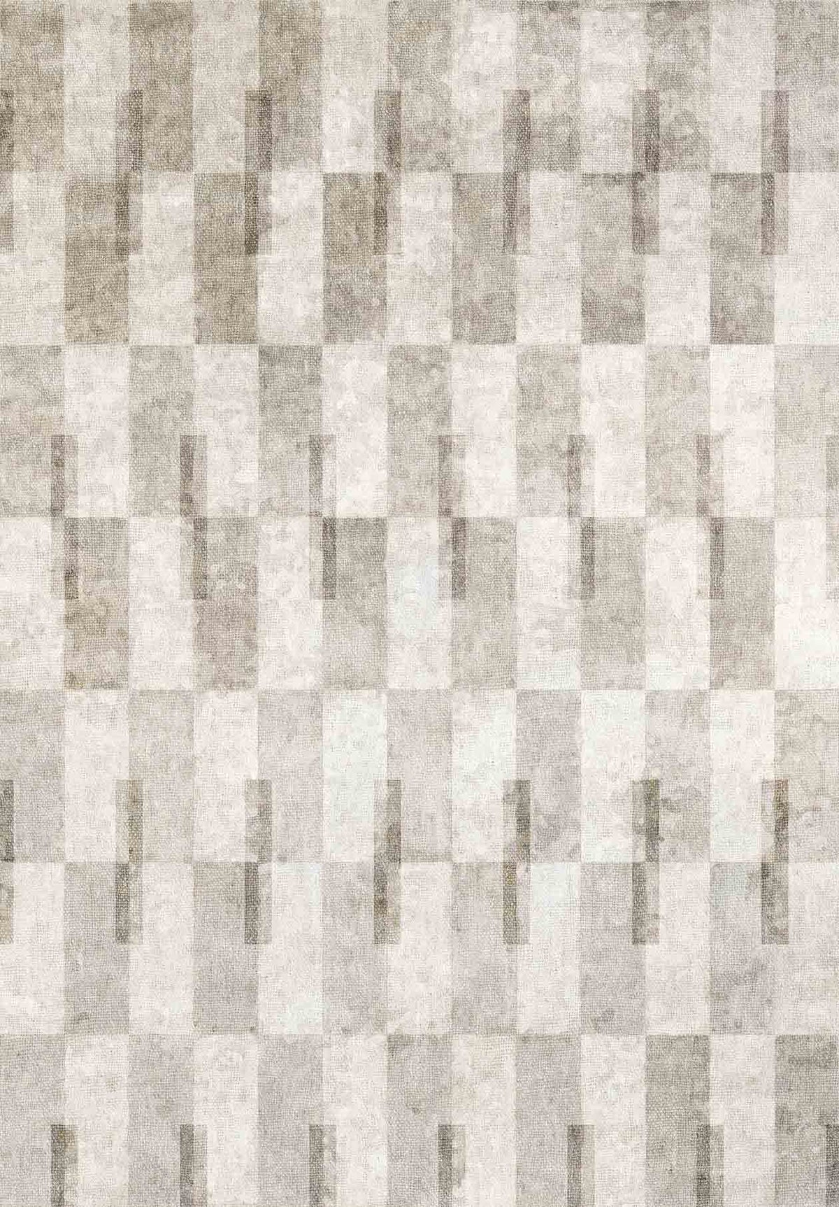 The Aged Elegance - Washable Rug - JRN37 (Custom Size) features a grid of alternating light and dark beige rectangles with a subtle textured effect, creating a checkered, 3D look ideal for high-traffic areas.