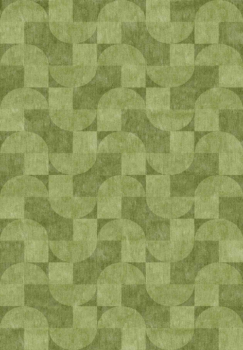 Load image 1 in gallery view. Aged Serenity - Washable Rug - JRN51 features a seamless geometric pattern with semi-circles and rectangles in green shades, perfect for adding retro style to modern interiors.