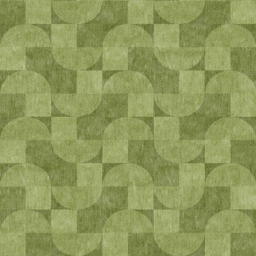 Load image 1 in gallery view. Aged Serenity - Washable Rug - JRN51: Features an abstract geometric pattern in green tones with overlapping squares and semi-circles, creating a textured mosaic—ideal for modern interiors and easy to wash.
