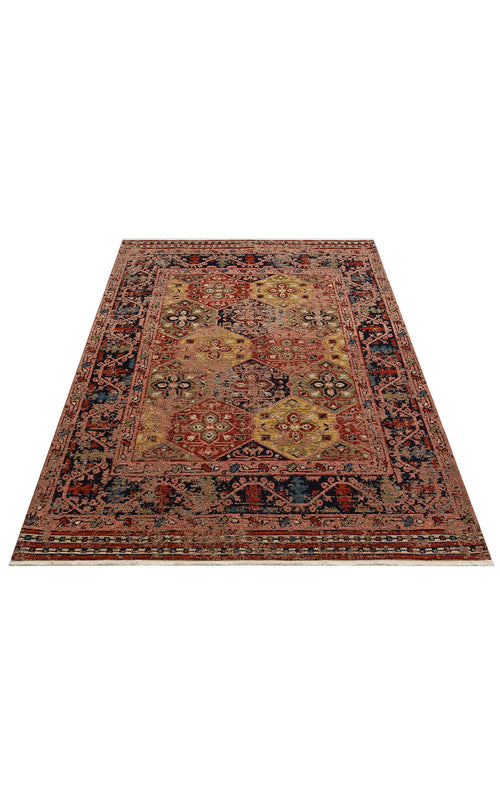 Load image 1 in gallery view. The Anatolian Weave - Washable Kilims - AND01 is a rectangular flatwoven rug with ornate traditional motifs in red, gold, navy, and beige, featuring intricate borders—ideal for bringing timeless style to any room.