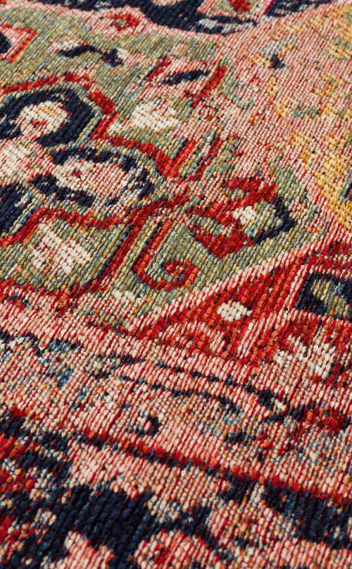 Load image 1 in gallery view. Close-up of the Anatolian Weave - Washable Kilims - AND01 showcases its multicolour design in red, blue, green, and cream. Crafted from soft chenille polyester, this rug combines traditional patterns with lasting beauty and easy maintenance