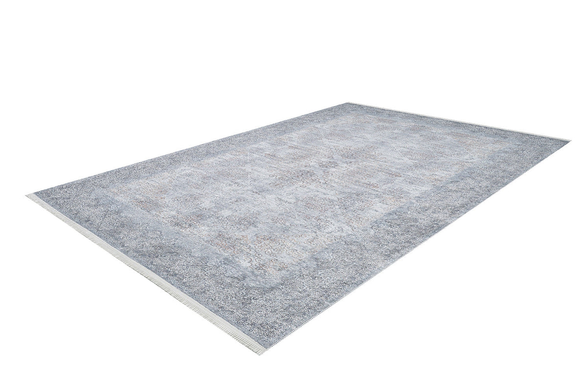 The Ancient Treasure - Washable Rug - JR1785 (Custom Size) is a rectangular, light gray rug with a subtle faded pattern and fringed edges—ideal for high-traffic areas—shown here on a white background.