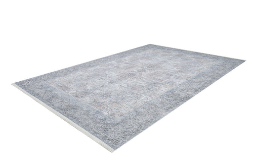 Load image 1 in gallery view. The Ancient Treasure - Washable Rug - JR1785 (Custom Size) is a rectangular, light gray rug with a subtle faded pattern and fringed edges—ideal for high-traffic areas—shown here on a white background.