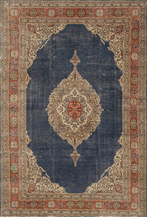 Load image 1 in gallery view. The Antique Symphony - Washable Rug (JRN1017) features a navy blue field, ornate cream and red medallion, coordinating corners, and an intricate red and cream floral border—perfect for enhancing classic interiors.