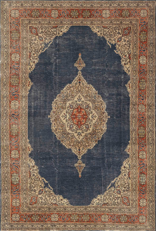 Load image 1 in gallery view. The Antique Symphony - Washable Rug - JRN1017 (Custom Size) showcases a dark blue field, cream and red medallions, ornate corner motifs, and a wide red floral border—bringing timeless elegance to your space.