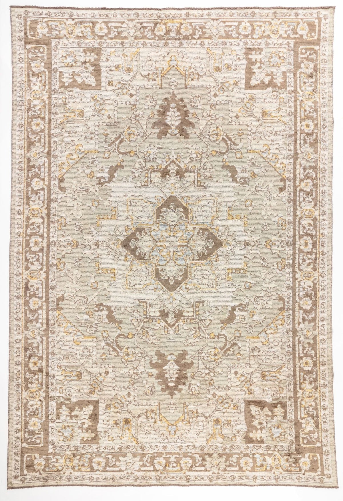 Ivory Medallion area rug with cream field, soft brown medallion, and traditional Oushak-style floral motifs