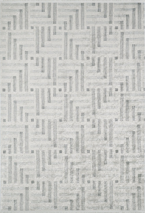 Load image 1 in gallery view. The Art Deco Chic - Washable Rug - JR1832 (Custom Size) features a light gray geometric pattern with intersecting lines and square accents, offering a modern, subtle design ideal for high-traffic spaces.