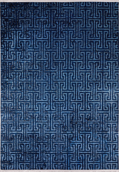 Load image 1 in gallery view. Art Deco Elegance - Washable Rug - JR1224 (Custom Size) features a geometric maze-like pattern in blue shades and is perfect for high-traffic areas, combining stylish design with durable softness for your space.