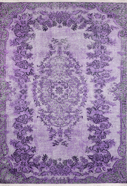 Load image 1 in gallery view. The Artisan Tapestry - Washable Rug - JR176 (Custom Size) features an ornate purple and lavender floral scroll pattern with a central medallion and decorative borders. Vintage elegance meets practicality—ideal for high-traffic areas and easy to clean.