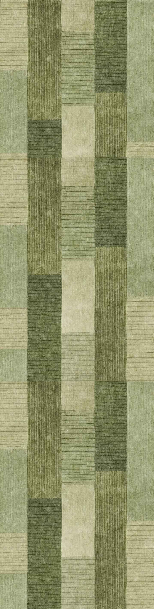 Bild 1 in Galerieansicht laden. The Artisanal Essence - Washable Rug - JRN32 features a rectangular design with green and beige geometric rectangles. Its subtle textured lines create a patchwork look, ideal for allergy-sensitive homes or high-traffic areas.