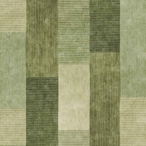 Load image 1 in gallery view. The Artisanal Essence - Washable Rug - JRN32 (Custom Size) features a patchwork of green rectangular shapes with checkered patterns, textured lines, and solid color blocks.