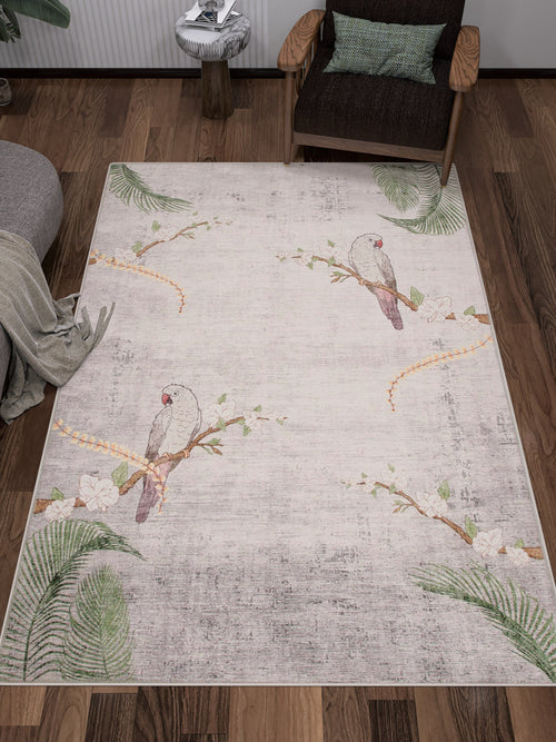 Load image 1 in gallery view. The Ashwing Silence - Washable Rug - JR0048 features a striking geometric pattern in green, adding style and comfort to your floor.