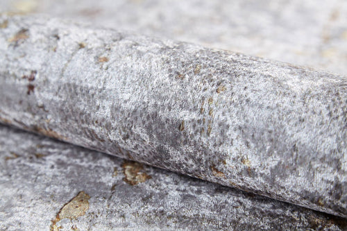 Load image 1 in gallery view. A close-up of Berry Blossom - Washable Rug - JR1818 (Custom Size), featuring textured silver-gray fabric with a metallic sheen and hints of brown and beige, perfect for a sophisticated gray-anthracite or stylish flat weave rug.