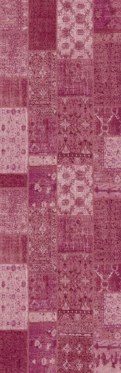 Load image 1 in gallery view. The Berry Patchwork - Washable Rug - JRN1040 features a vintage-inspired patchwork of pink and mauve rectangles and squares, perfect for high-traffic areas and adding charm to any space.