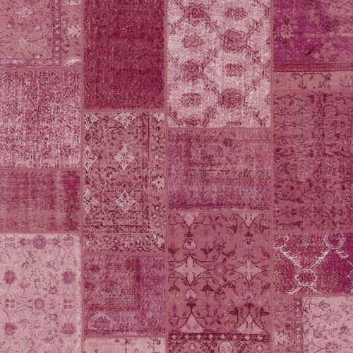 Load image 1 in gallery view. The Berry Patchwork Washable Rug (JRN1040) showcases rectangular and square pink and mauve patterns with unique floral and geometric designs—ideal for allergy-sensitive homes.