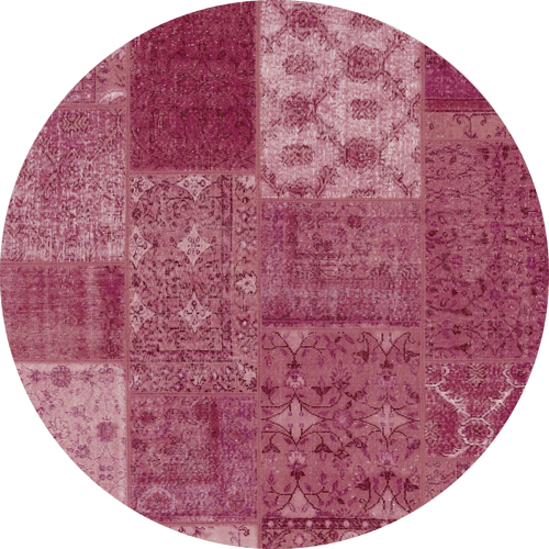 Load image 1 in gallery view. Berry Patchwork - Washable Rug (JRN1040) is a round rug with pink and purple patchwork, each rectangle featuring intricate patterns. Ideal for allergy-sensitive homes and high-traffic areas, it's easy to wash and maintain.