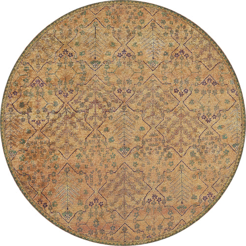 Load image 1 in gallery view. Blossom Breeze - Washable Rug - JR1752 features an intricate vintage-inspired pattern in muted tans, golds, greens, and hints of purple with geometric lines, leaf motifs, and floral accents—perfect for high-traffic spaces. Custom sizes available.