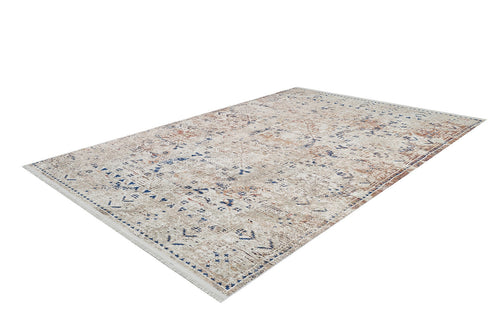 Load image 1 in gallery view. The Boho Babe - Washable Rug - JR1664 (Custom Size) is a large, rectangular rug in cream and beige with a distressed vintage look, geometric and floral designs, short-edge fringe, and is perfect for high-traffic areas.