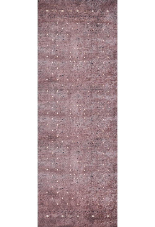 Bild 1 in Galerieansicht laden. The Boho Magic - Washable Rug - JR1993 features a rectangular, washable design with a faded purple and mauve background, accented by white and gray dots plus geometric shapes—perfect for allergy-sensitive homes.