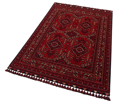 Load image 1 in gallery view. The Bold Thread - Kilim - BHR05 is a rectangular red Persian-style, machine-made rug with intricate geometric and floral patterns, decorative borders, and fringed short edges. The rug is displayed flat on a white background.